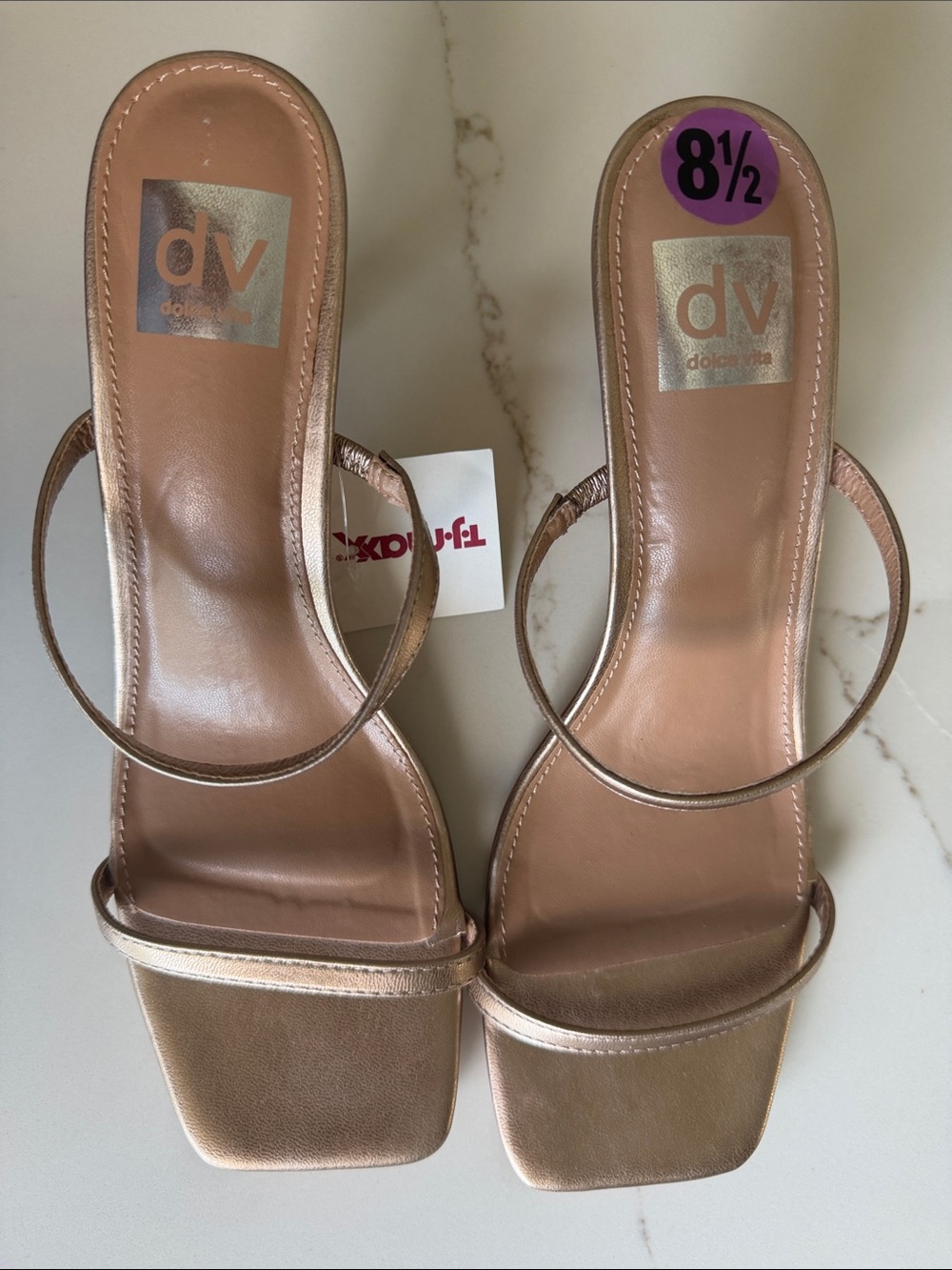 DV by Dolce Vita Metallic Rose Gold Double-Strap Slide Heels
